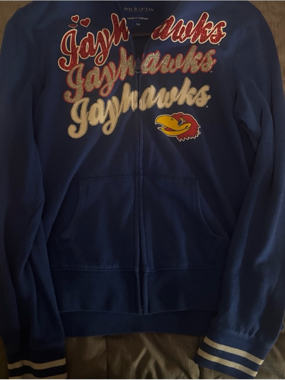 Style & Co. Blue Jayhawks Zip-Up Jacket with Red & Yellow Logo